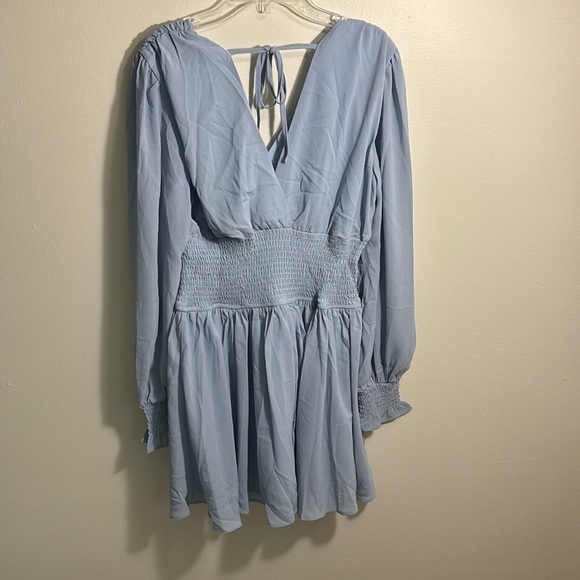 Lush Blue Pleated Sundress with Bishop Sleeves - Picture 9 of 10